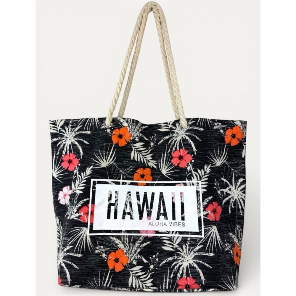Robin Ruth Hawaii Aloha Vibes 100% Cotton Canvas Tote Floral Beach Travel